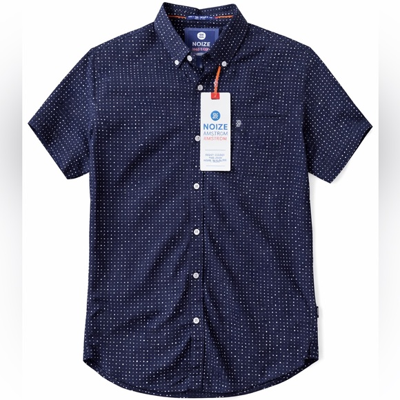 NOIZE AMSTRDM Men’s Blue Short Sleeve Button Down Shirt – Size Small – NWT - Picture 1 of 8